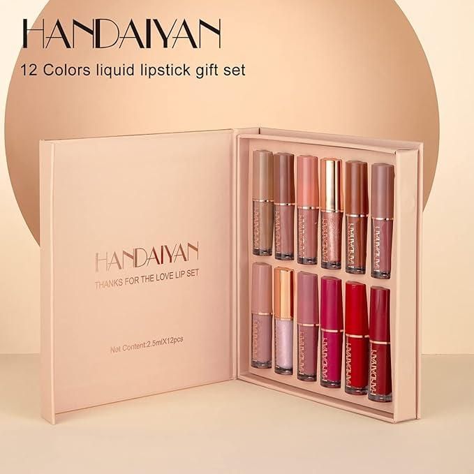 HANDAIYAN 12 Colors Matte Liquid Lipstick Set-Liquid Lipstick Gift Box Set-Women's Makeup Long-lasting waterproof Lip gloss set