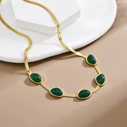 Oval Green Crystal Pendant Party Necklace Set For Women With Bracelet & Earrings Set